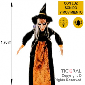 MU�ECA BRUJA NARANJA Y NEGRA CON LUZ MOVIMIENTO Y SONIDO 123 CM HALLOWEEN X 1